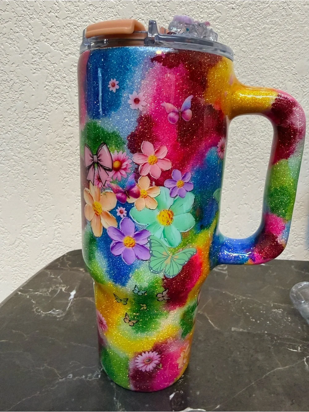 Sassy Cow Colorful Glitter Tumbler Cup 40 oz with Handle Handmade
